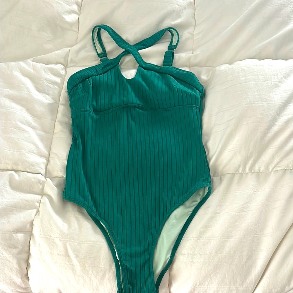 Teal Ribbed One-Piece Swimsuit